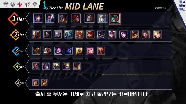와일드리프트 3.1티어리스트[wild rift tier list 3.1]