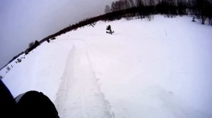 Снегоход Буран в глубоком мокром снегу. Заводим без стартера.