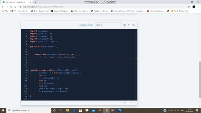 solveMeFirst  Hackerrank with  Solution in java|sum of two integers in java |beginners #coding #jav