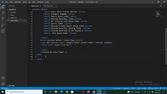 Project Using HTML ,CSS and JavaScript | Video player Using html ,CSS and JavaScript  | Mini projec