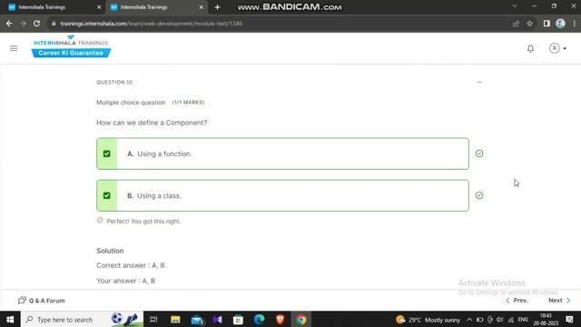 Internshala Web development React Module 7 Test Solutions | Internshala react 7 test answers 2023