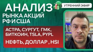 Анализ рынка акций РФ и США/ АСТРА, СУРГУТ, ГМК, БИТКОИН, TSLA, PYPL/ HSI, НЕФТЬ, ДОЛЛАР