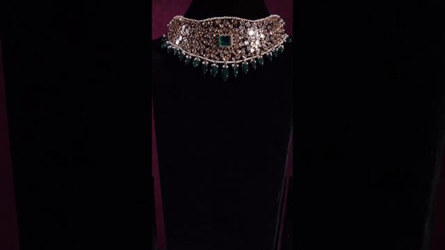 Presenting our Diamond emerald choker with beautiful jhumkas