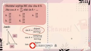 Diketahui segitiga ABC siku-siku di B. Jika cos A = 10/26, nilai sin A = ...