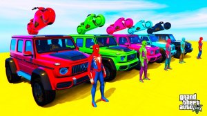 Homem-Aranha Parkour com Limusines Tratores Motos Ônibus Carros na pista de obstáculos - Gta GTA 5