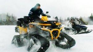 Битва: квадр на гусянке или снегоход?