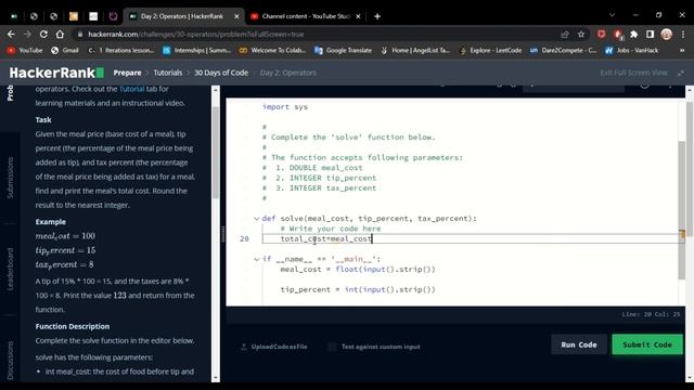Day 2 | Operators | 30 - Days of Code in Python | HackerRank