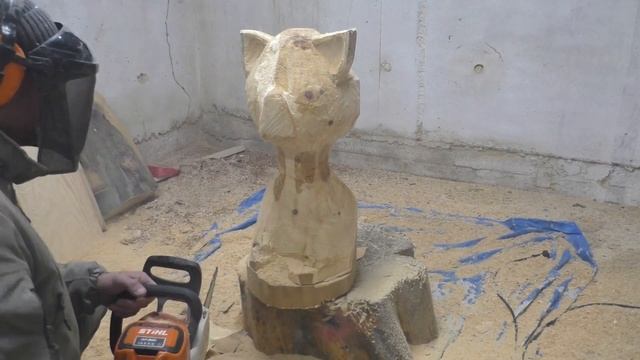 Мартовский Кот из дерева, мультяшные поделки из дерева бензопилой, Cat made of wood смотреть онлайн