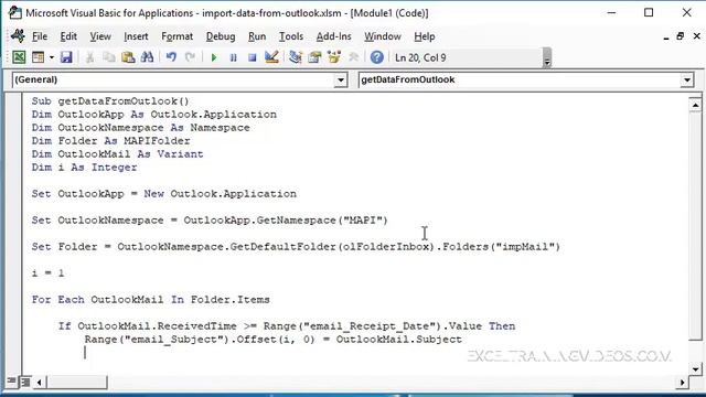 Get Data from Outlook into Excel worksheet смотреть онлайн