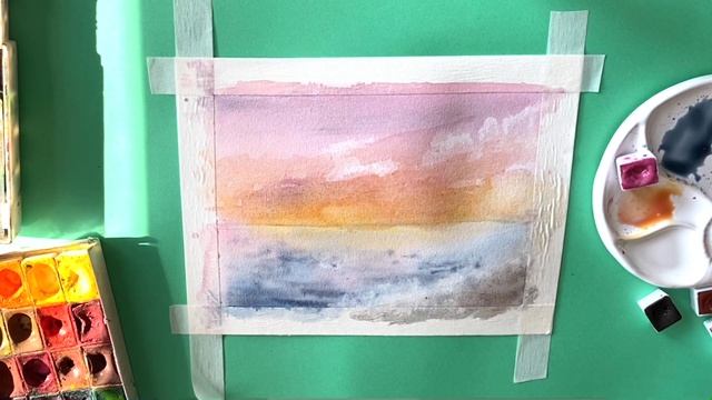 Как нарисовать розовый закат на море акварелью. Sunset watercolor painting