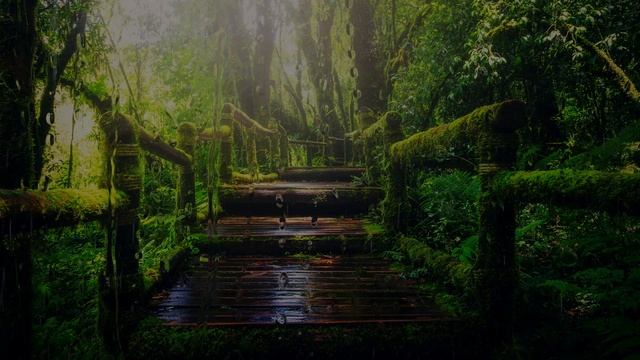 Heavy rain on the stairs leading into the dense forest for a quick nap смотреть онлайн