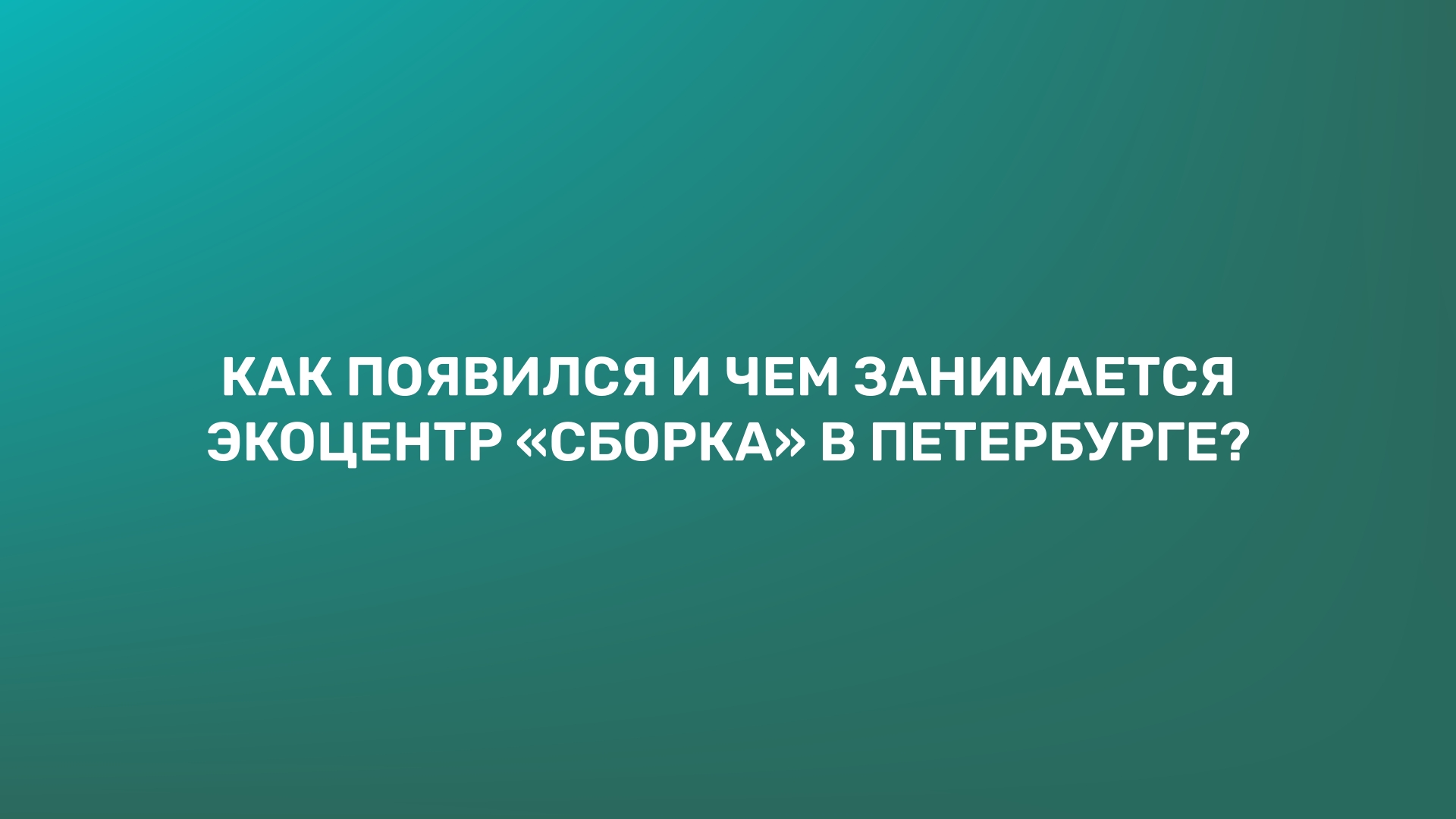 Как появился и чем занимается Экоцентр «Сборка» в Петербурге?