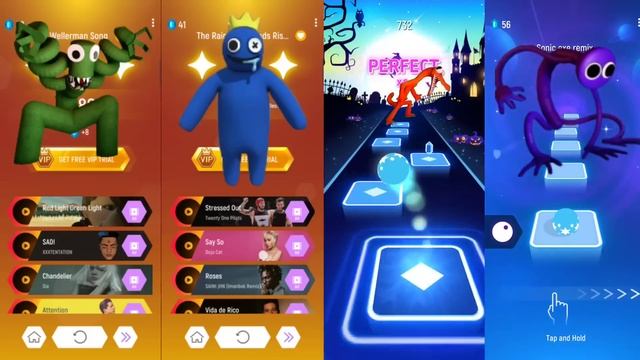 Rainbow Friends - Green vs Blue vs Orange vs Purple | Tiles hop смотреть онлайн