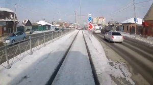 Омский трамвай. 7 маршрут. Амур - Стрельникова за 15 минут. Зима 2022 - 2023.