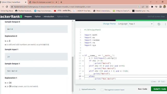 hacker rank python task |Given an integer, n , perform the following conditional actions:|