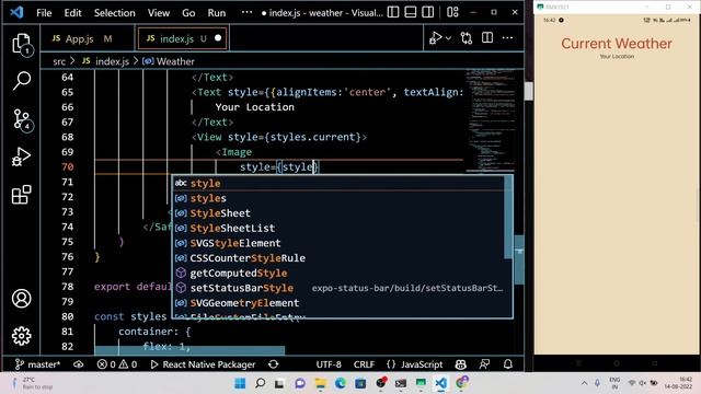 Build Weather App Using React Native | React Native Tutorial & Project | JavaScript Code | Beginner