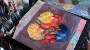 ПИОНЫ в вазе/Рисование мастихином/Пастозная мазковая живопись.