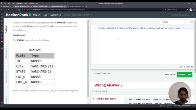 Weather Observation Station 13 | SQL Aggregation | HackerRank Solution