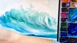 Рисую МОРСКУЮ ВОЛНУ АКВАРЕЛЬЮ | Speedpainting watercolor sea wave ?