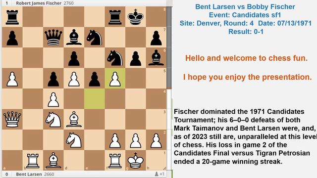 The Ultimate Chess Showdown: Bent Larsen vs Bobby Fischer, Candidates Semifinal Match (1971) Game 4