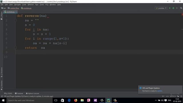 4: Python User Define function To Reverse a String (Hindi)