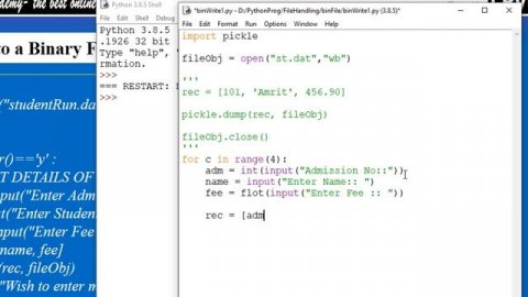 Python Tutorial| Python File Handling - 06 | Binary File Handling - write & append records, picklin