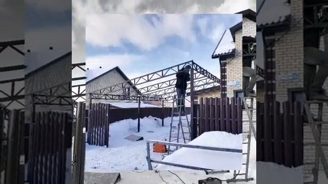 Навес с металлочерепицей односкатный