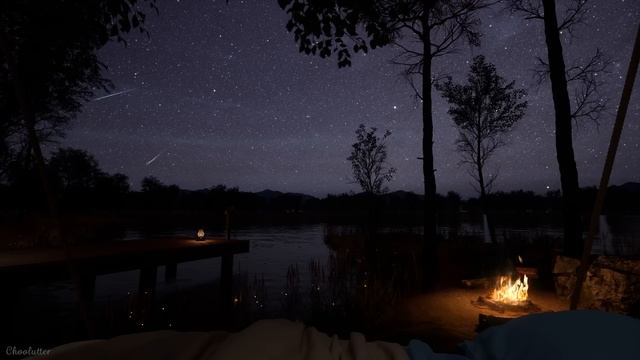 Camping Ambience On A Quiet Night With A Comet Falling | Crackling Fire, Crickets, Water Sounds смотреть онлайн