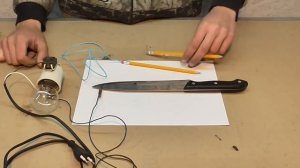 Гравюра на ноже мини сваркой графитовым карандашом