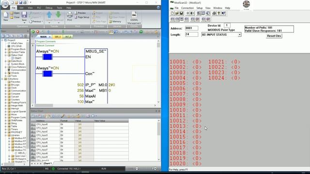 PLC S7-200 Smart Modbus TCP server connect with Modscan32 Modbus Client ...