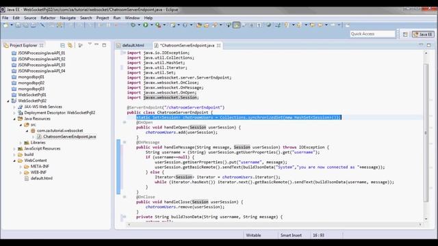 WebSocket Prototype Project 02 (Simple chatroom web app. - Java ServerEndpoint + JavaScript Client) смотреть онлайн