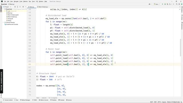 2D Beam Analysis using Finite Element Method and Python