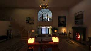 Уютная хижина ночью со звуками дождя и потрескивающим камином для сна, учебы и отдыха