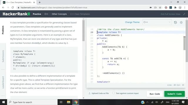 HackerRank Solution: C++ Class Templates (working solution)