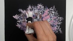 How to Paint Cherry Blossoms w/ Q Tips! Tutorial For Beginners | Black Canvas Painting | Pink&Silve