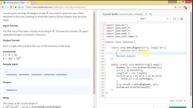 How To Solve A Very Big Sum HackerRank Problem in Java