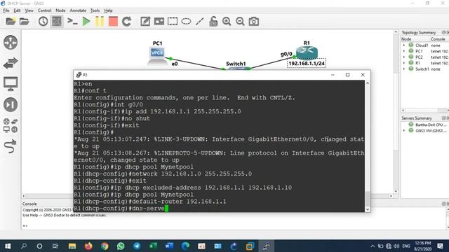 DHCP Server configuration on CISCO router using GNS3 (English) смотреть онлайн