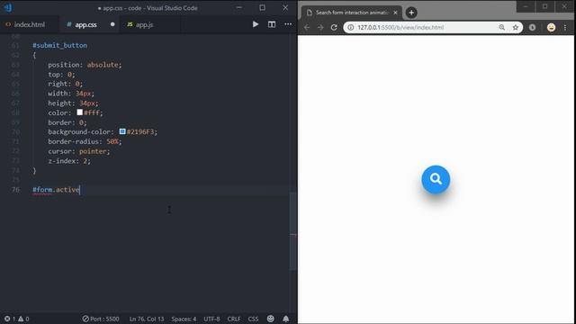 Search Form Interaction Animation Using HTML, CSS And JavaScript
