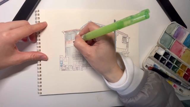 Watercolor Sketch - a restaurant in Neyagawa, Osaka смотреть онлайн