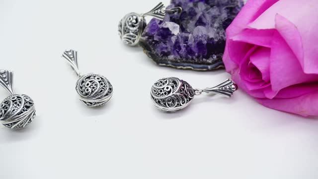 Серьги "Яйцо Жар-птицы" Посеребрение 12мк стильные скань филигрань сережки с подвесками 3760