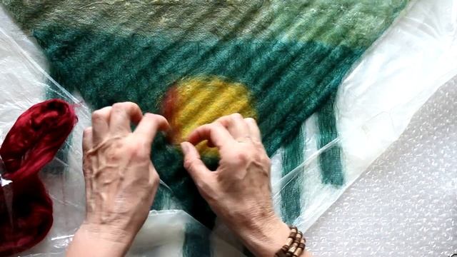 МК Валяние косынки на марле. Летний войлок. Рисуем вискозой.