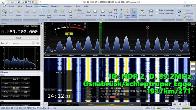 23.06.2023 09:05UTC, [Es], NDR 2, Германия, 89.2МГц, 1947км