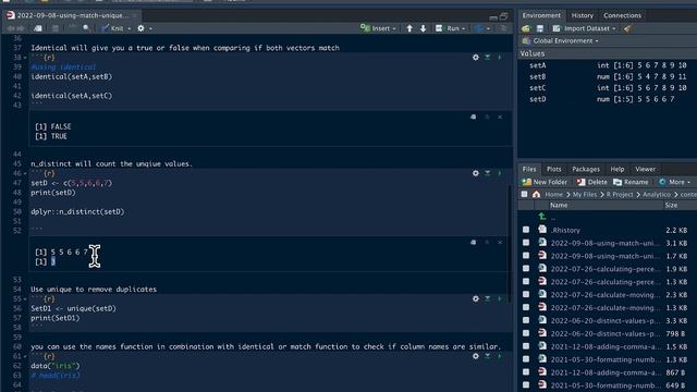 LEARNING R: 30 IDENTIFYING REMOVING DUPLICATES USING IDENTICAL, UNIQUE, MATCH, N_DISTINCT Functions смотреть онлайн