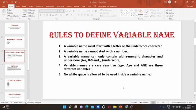Variable and Keywords in Python Language | Rules to define Variable Names in Python Language | Hind
