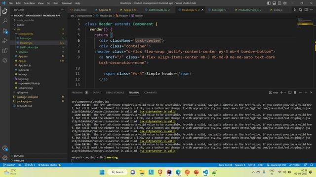 Full Stack Web App | React | Spring Boot |Adding Header & Footer in Front End App | P.M.Web APP L12