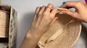 Вшиваем киперную ленту в шляпу из рафии (knitting hat, raffia hat, киперная лента, шляпа из рафии)