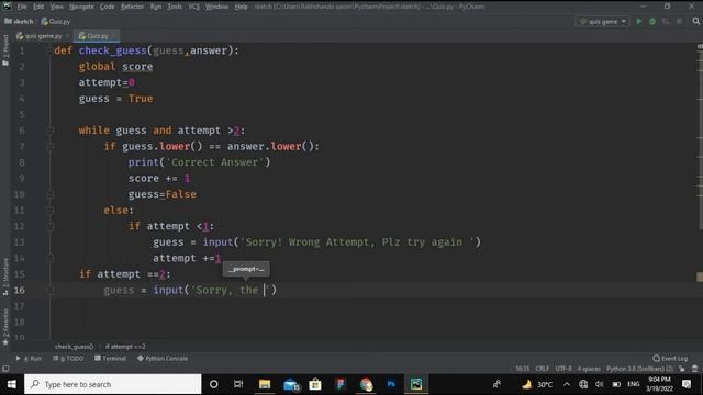 Python Quiz Game | How to make a quiz game in Python | Python Beginner's Projects