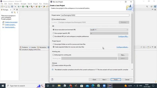 CoreJava CreateJavaProject In Eclipse July20220716