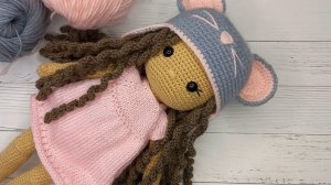 Шапочка-мышка крючком | шапочка для куклы крючком | МК-диктант