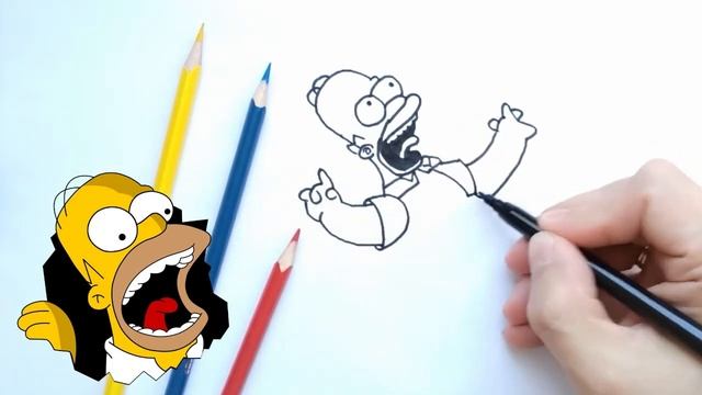Гомер Симпсон счастлив. Рисуем Гомера Симпсона цветными карандашами. Homer Simpson Is Happy.